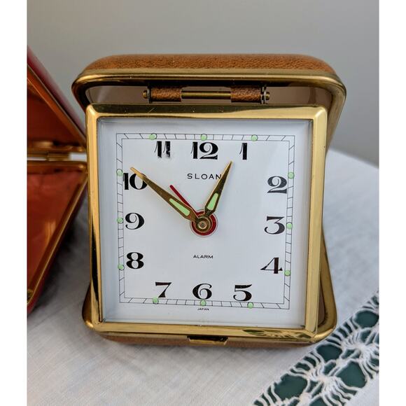 Vintage Phinney-Walker & Sloan Fold Up Hard Case Travel Alarm Clocks Lot of 2 - Picture 3 of 12